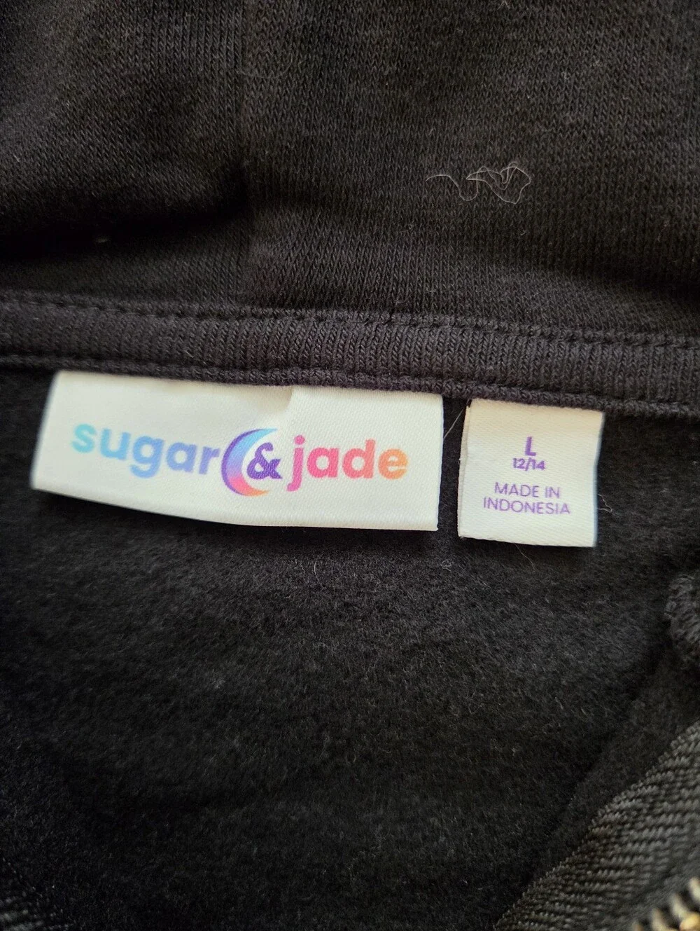 Sugar & Jade Black Oversized Zip Up Hoodie Girls Size 12/14